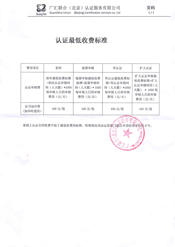 公开文件--认证收费标准